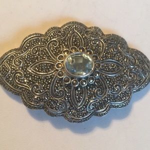 Sterling Silver Marcasite Aquamarine Brooch/Pin